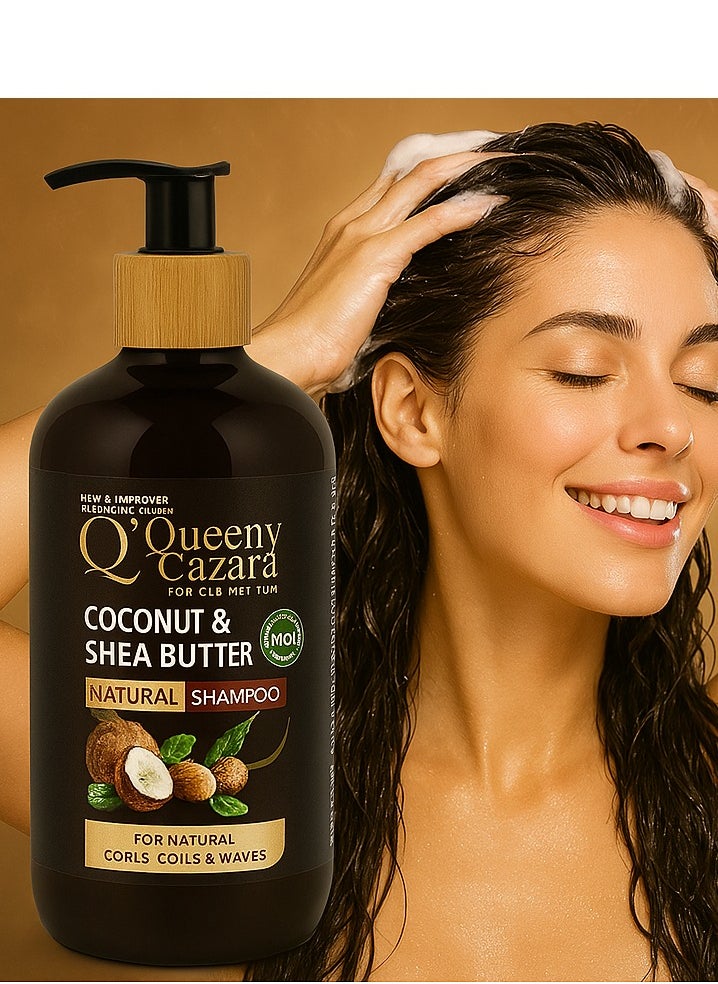 Queeny Cazara - Queeny Cazara Natural Shampoo – Coconut & Shea Butter Formula | Deep Cleansing & Moisture for Curly Hair | 350ml - Image 1