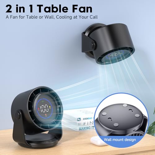 YOSHENMO Desk Fan Turbo Table Fan for Bedroom 100Speed Digital Display Low Noise 105 Adjustable Tilt 75inch Rechargeable Battery WallMouted Design for Home Office Travel Dark Black - Image 3