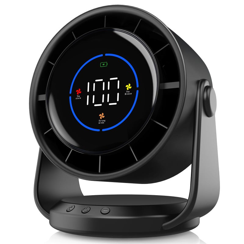 YOSHENMO Desk Fan Turbo Table Fan for Bedroom 100Speed Digital Display Low Noise 105 Adjustable Tilt 75inch Rechargeable Battery WallMouted Design for Home Office Travel Dark Black - Image 2
