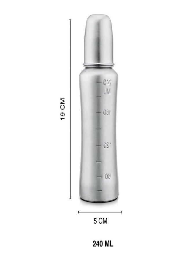 RB POINT Pack of 2 Stainless Steel Infant Baby Feeding Bottle Milk Bottle for New Born Baby, Medium-Flow Nipple (240 ML) - Image 2