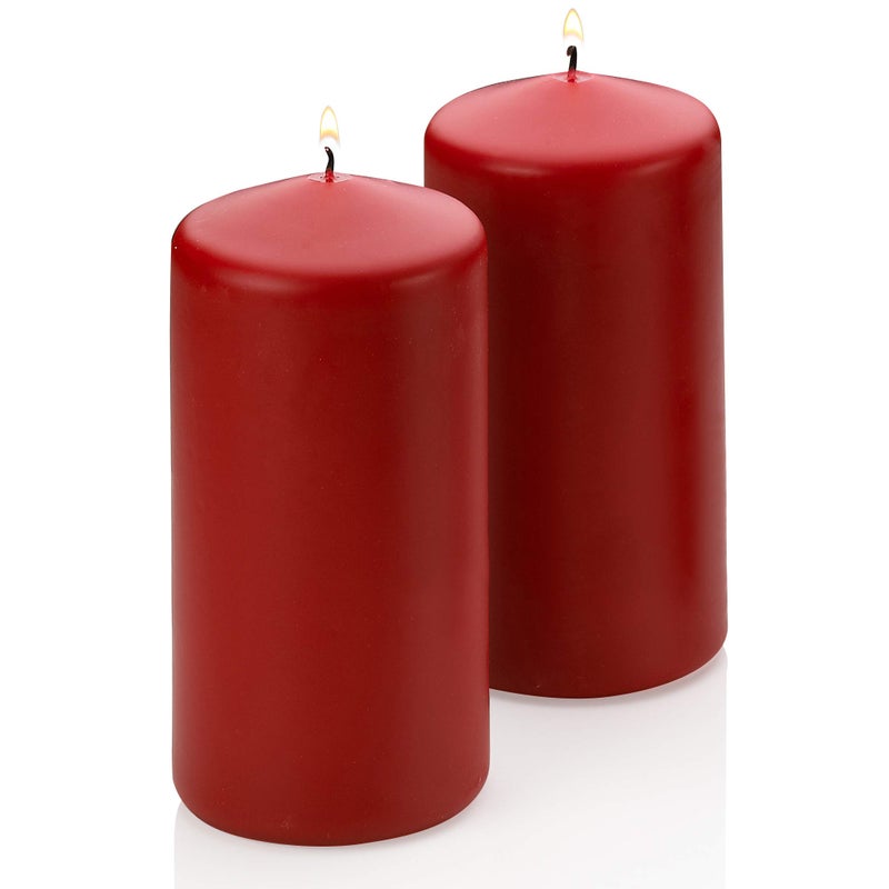 Light In The Dark Red Pillar Candles  Set of 2 Unscented Candles  6 inch Tall 3 inch Thick  36 Hour Clean Burn Time