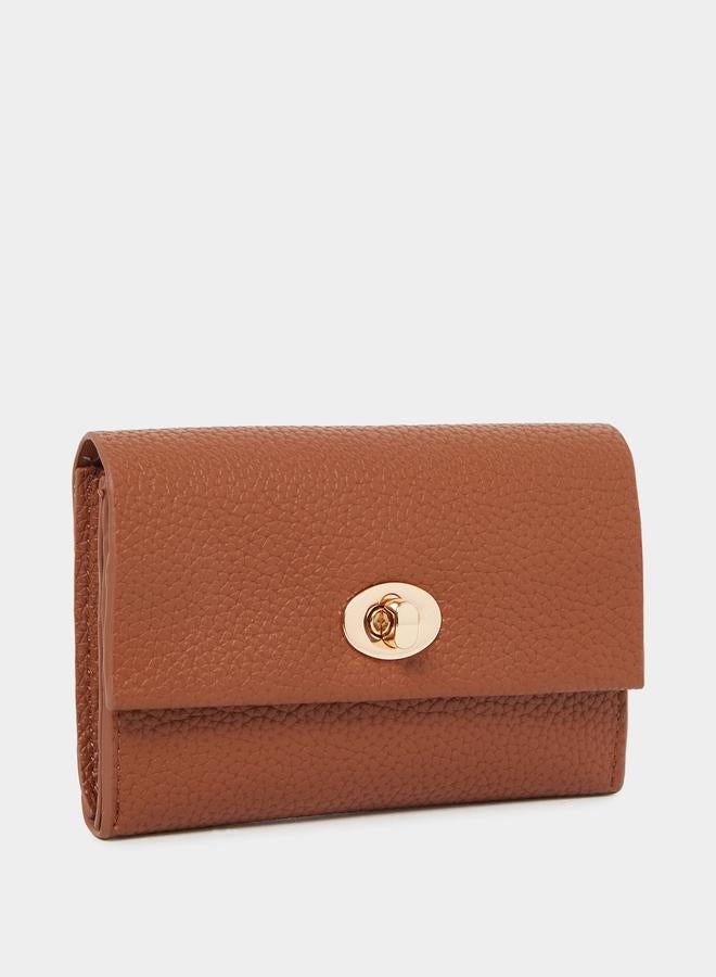 Styli Women Brown Textured Twist Lock Wallet - Image 1