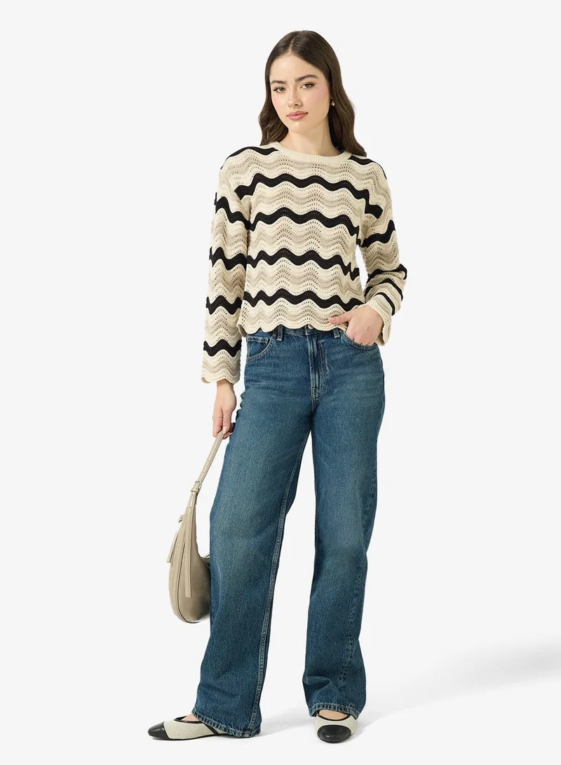 Only  Onlasa Long Sleeve Wave Structure O-Neck Sweater for Women | Best Price UAE