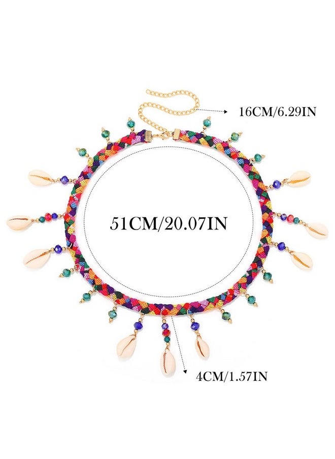 Kisshine - Kisshine Shell Boho Head Chain Colorful Braided Headband Beach Beaded Tassel Hair Chains Festival Headpiece for Women and Girls - Image 1
