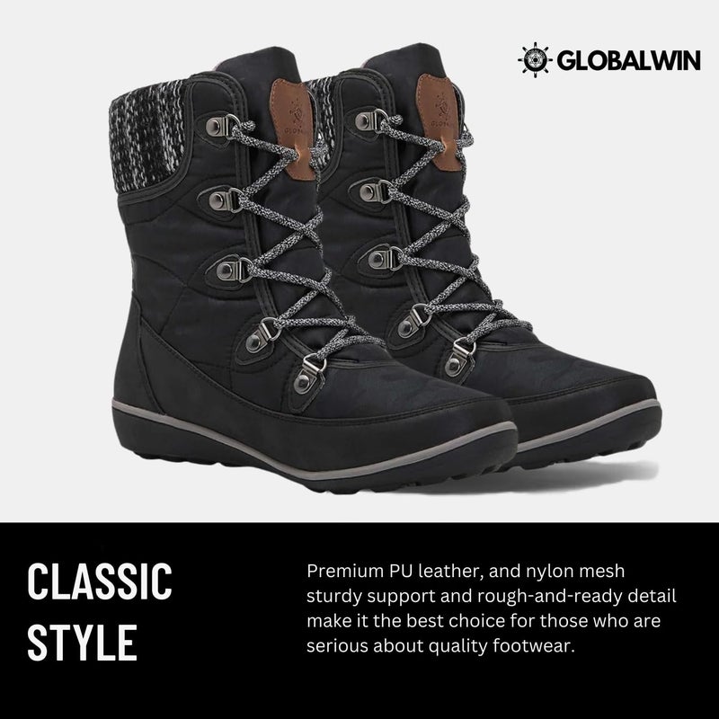GLOBALWIN Women's Snow Boots Comfortable Black Boots For Women Waterproof Mid-Calf Winter Boots For Women With Fleece Lining And Non Slip Outdoor Sole Size 8.5M - Image 2