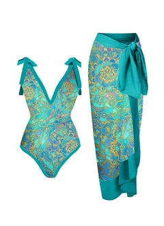 2pcs beach swimming jumpsuit skirt printed outdoor swimming suit