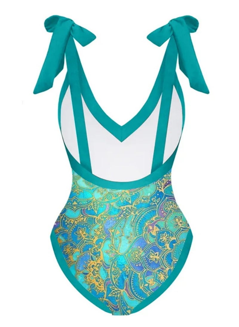 Generic - 2pcs beach swimming jumpsuit skirt printed outdoor swimming suit - Image 1
