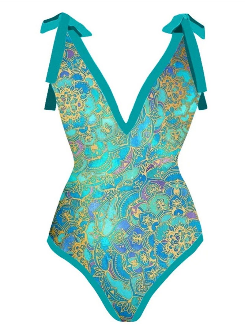 Generic - 2pcs beach swimming jumpsuit skirt printed outdoor swimming suit - Image 1