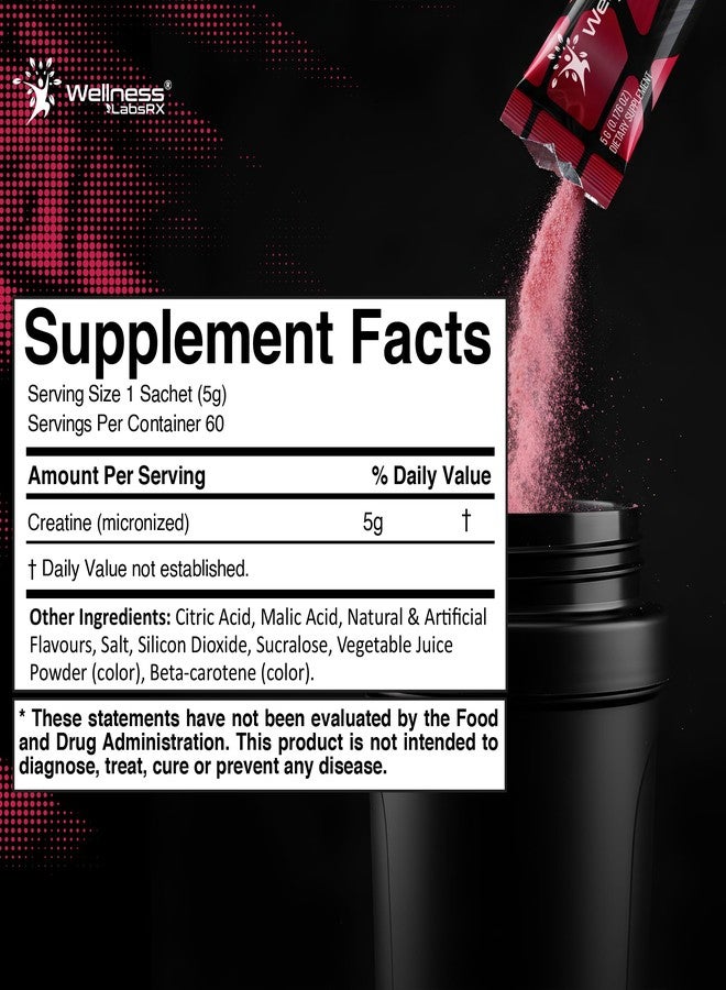 WELLNESS LABSRX Creatine Monohydrate Powder Sachets 300g – Fruit Punch Flavor Micronized Creatine Powder Supplement, Creatine for Women and Men, Supports Strength, Energy, Performance - 60 Servings - Image 3
