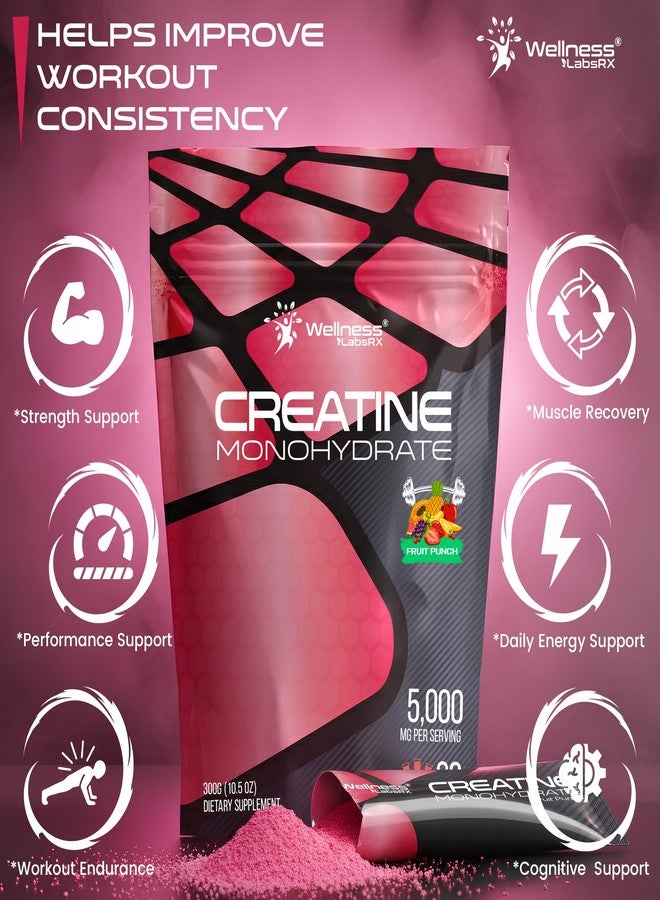WELLNESS LABSRX Creatine Monohydrate Powder Sachets 300g – Fruit Punch Flavor Micronized Creatine Powder Supplement, Creatine for Women and Men, Supports Strength, Energy, Performance - 60 Servings - Image 4