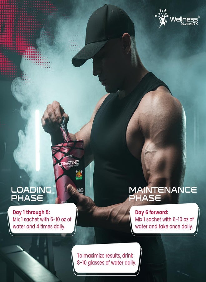 WELLNESS LABSRX Creatine Monohydrate Powder Sachets 300g – Fruit Punch Flavor Micronized Creatine Powder Supplement, Creatine for Women and Men, Supports Strength, Energy, Performance - 60 Servings - Image 5