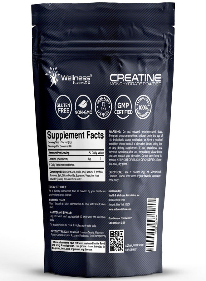 WELLNESS LABSRX Creatine Monohydrate Powder Sachets 300g – Fruit Punch Flavor Micronized Creatine Powder Supplement, Creatine for Women and Men, Supports Strength, Energy, Performance - 60 Servings - Image 2