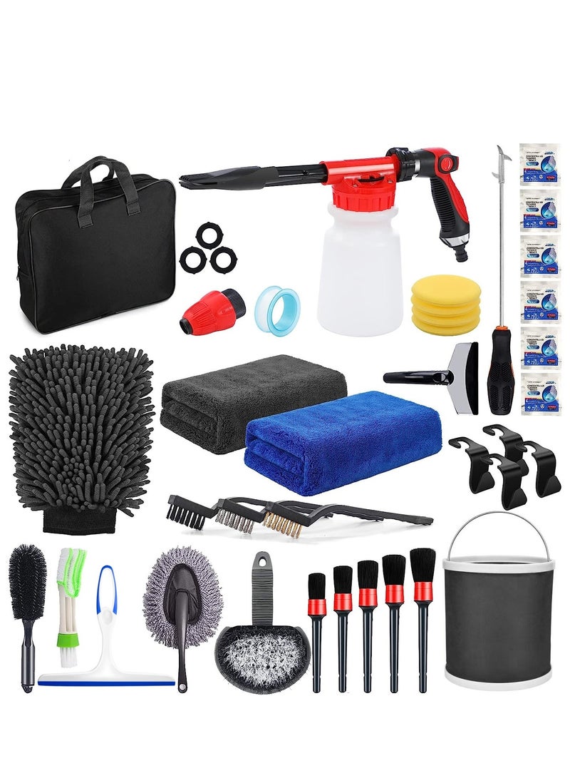 FlashHawk 35Pcs Car Drying Microfiber Towel Car Wash Detailing Kit Cleaning Brush - Image 1