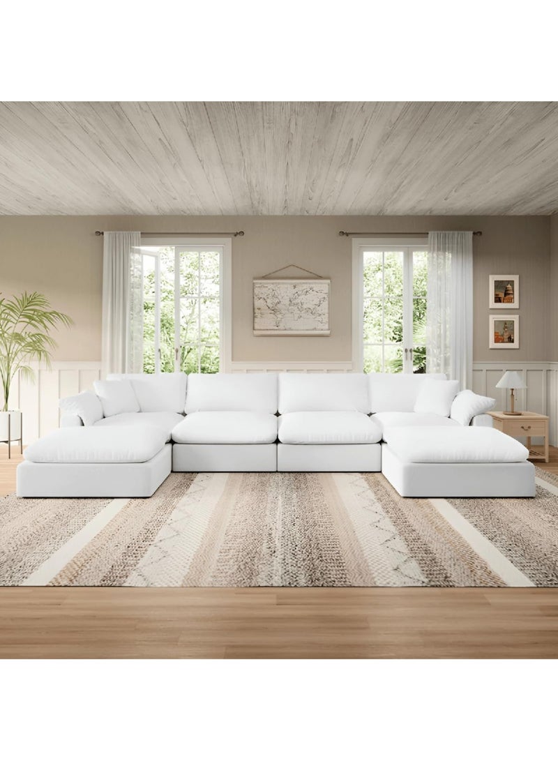 Karnak Cloud Sofa 6-Seater Luxury Design Sectional Sofa with Ottoman For Living Room Furniture – White Polyester Fabric - Image 1