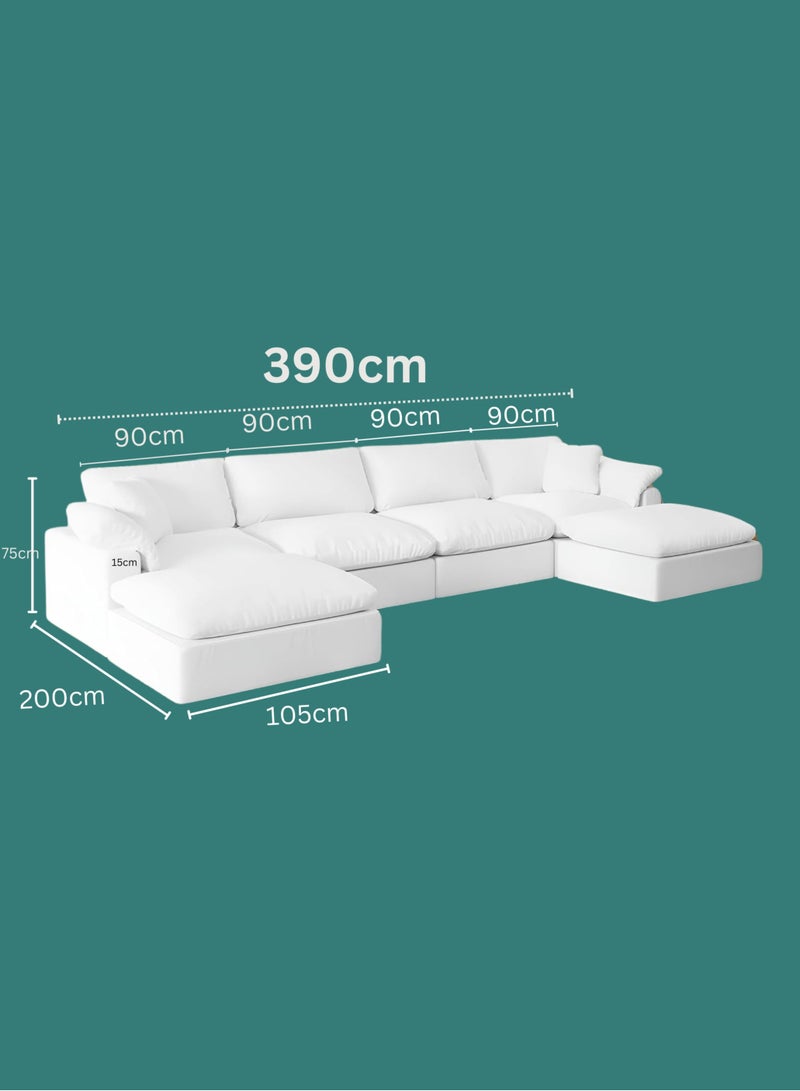 Karnak Cloud Sofa 6-Seater Luxury Design Sectional Sofa with Ottoman For Living Room Furniture – White Polyester Fabric - Image 2