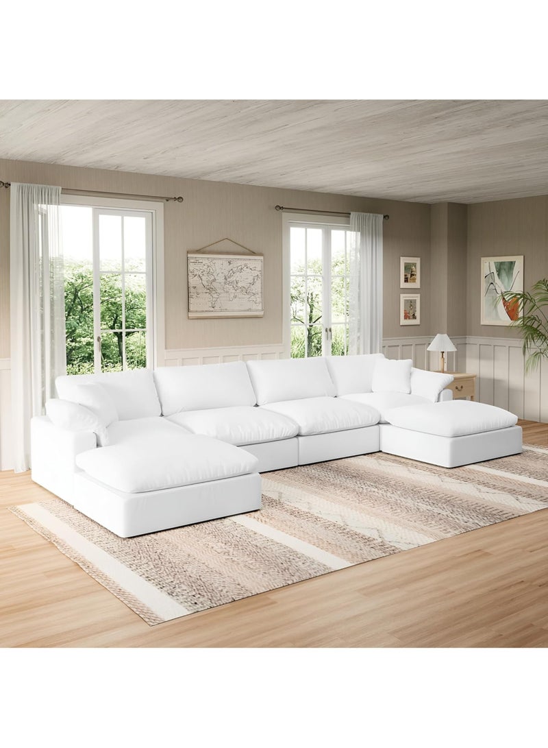 Karnak Cloud Sofa 6-Seater Luxury Design Sectional Sofa with Ottoman For Living Room Furniture – White Polyester Fabric - Image 3