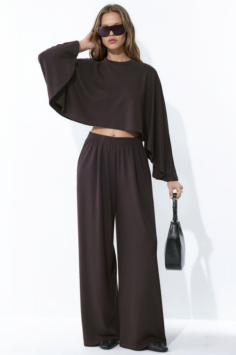 HICCUP Modal Touch Oversized Bolero Top & Palazzo Pants Knit Set - Image 1