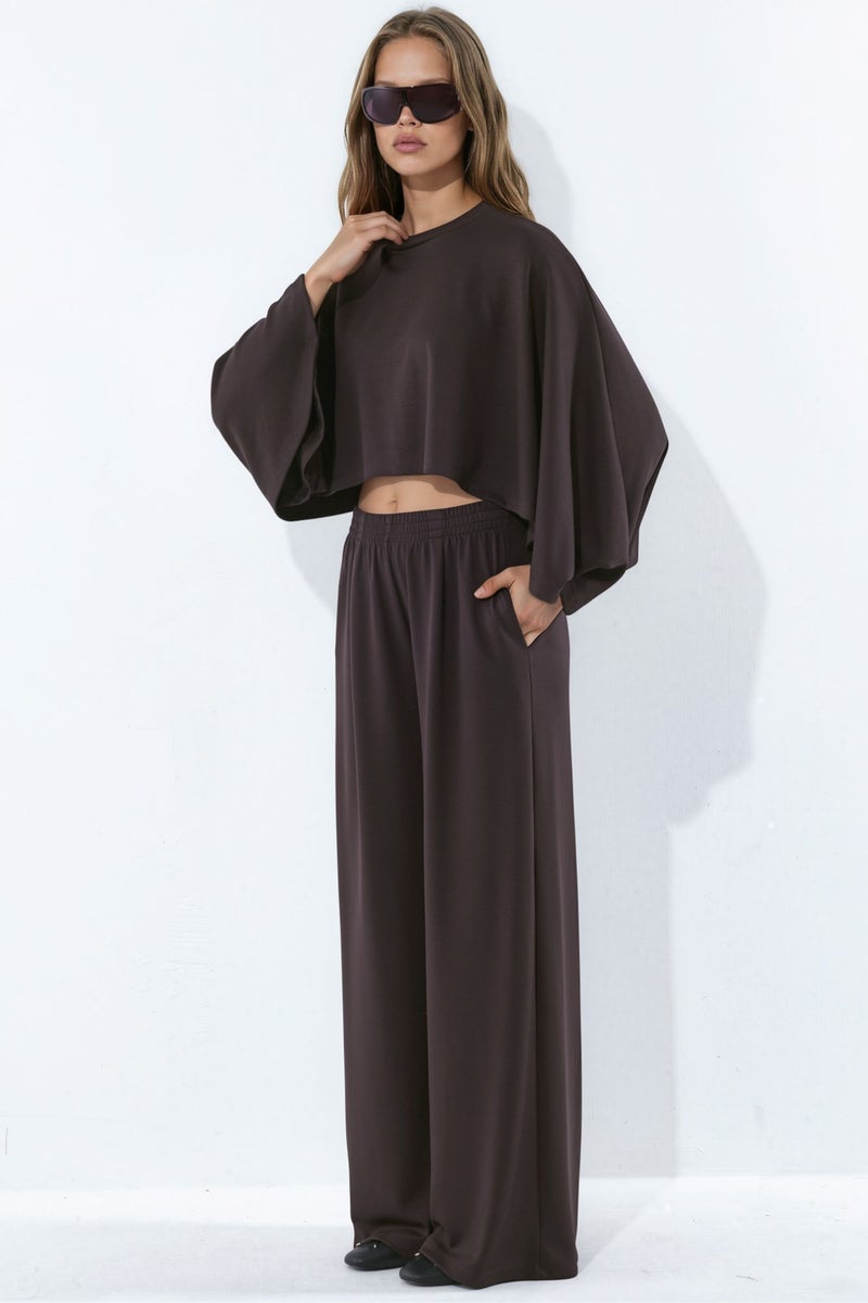 HICCUP Modal Touch Oversized Bolero Top & Palazzo Pants Knit Set - Image 5
