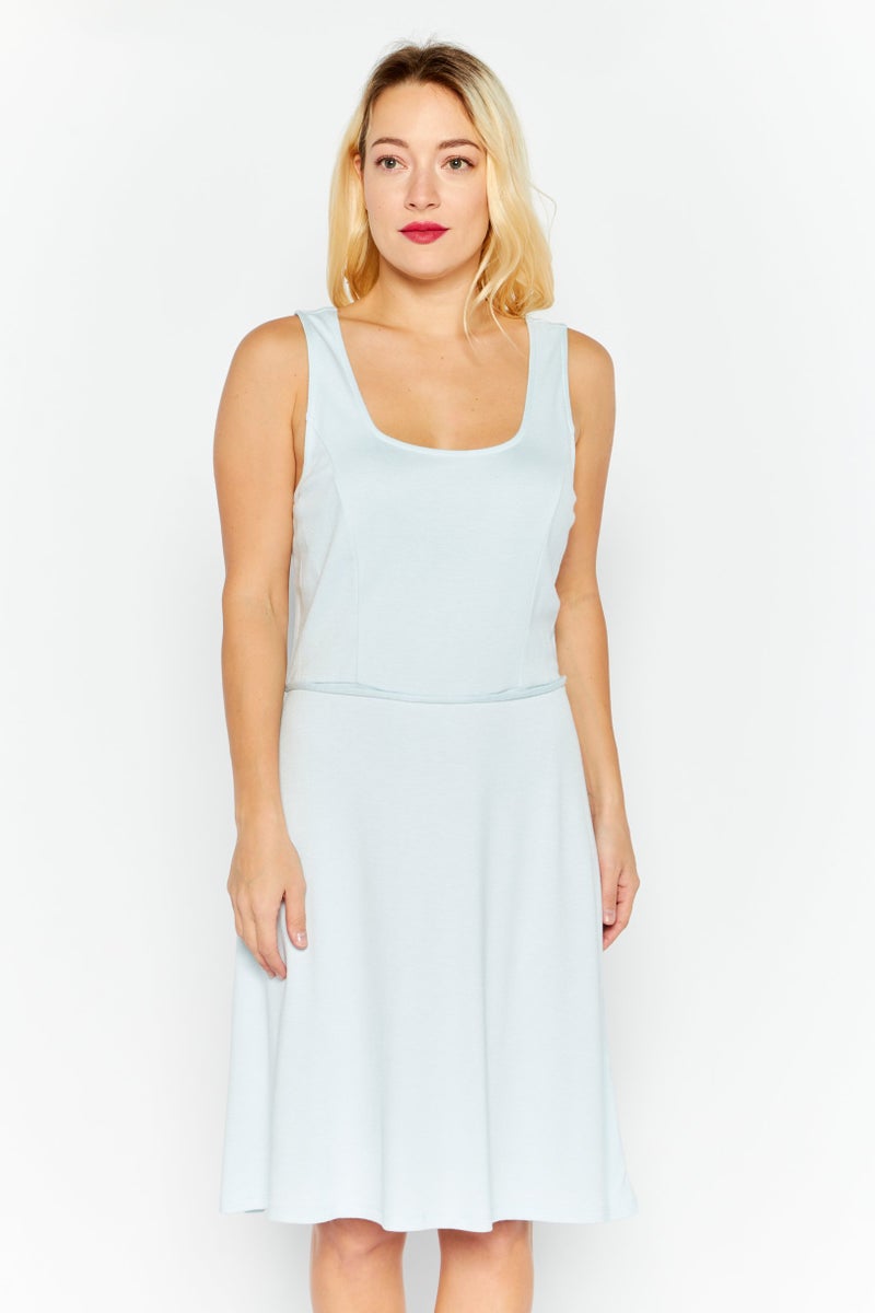 41 Hawthorn Women Solid Belted Midi Dress, Sage  Blue - Image 1