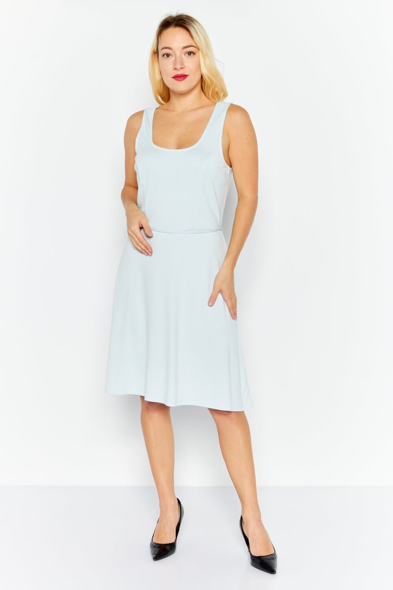 41 Hawthorn Women Solid Belted Midi Dress, Sage  Blue - Image 2
