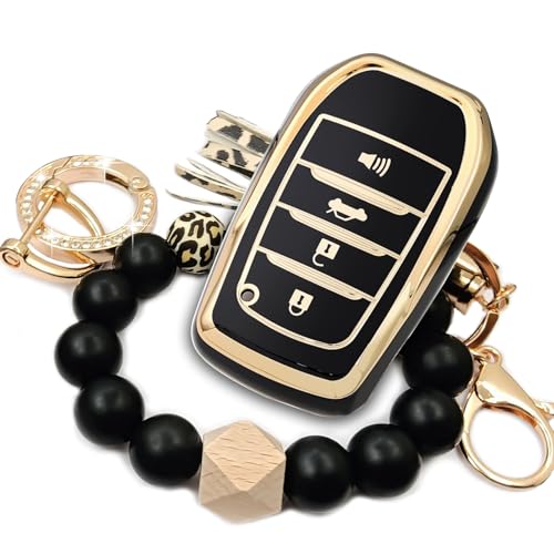 RFSRZ Fits for Toyota Key Fob Cover Key Shell Case for 2019 2020 2021 2022 2023 2024 2025 Venza RAV4 Prime Sienna Land Cruiser Fortuner Mirai Grand Highlander Prius Collora Bling Keychain Black - Image 1