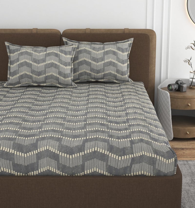 VOMZER 320 TC Cotton Feel All Around Elastic Fitted Bedsheets King Size, Premium Fitted Bedsheets King Size for Double Bed with 2 Pillow Covers, Size- 78” x 72” Color-Grey - Image 1