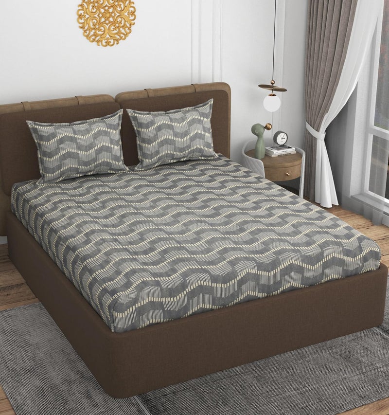 VOMZER 320 TC Cotton Feel All Around Elastic Fitted Bedsheets King Size, Premium Fitted Bedsheets King Size for Double Bed with 2 Pillow Covers, Size- 78” x 72” Color-Grey - Image 2