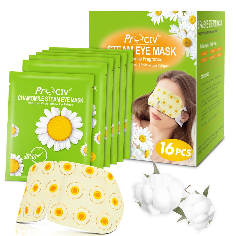 ProCIV 16 Packs Steam Eye Masks for Dry Eyes Heating Eye Mask Warm Compress for Eyes Relief Stress, Eye Fatigue Travel Essential Self Heating Moist Sleep Mask SPA Accessories - Image 1