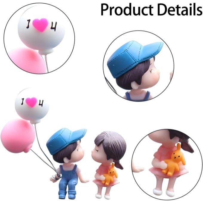 VAYINATO® Resin Cartoon Couple Toy with Ballon, Car Interior Couple Figure Cute Couple Mini Figure Statue, Auto Interior Dashboard Accessories for Home Office Birthday Valentine's Day Gifts - Image 3