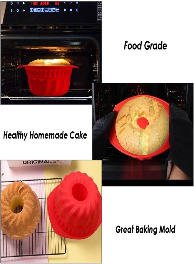 Webake Silicone Fluted Tube Pan Non-stick Kugelhopf Cake 9 inch Silicone Mold Baking Pan for Oven - Red - Image 5