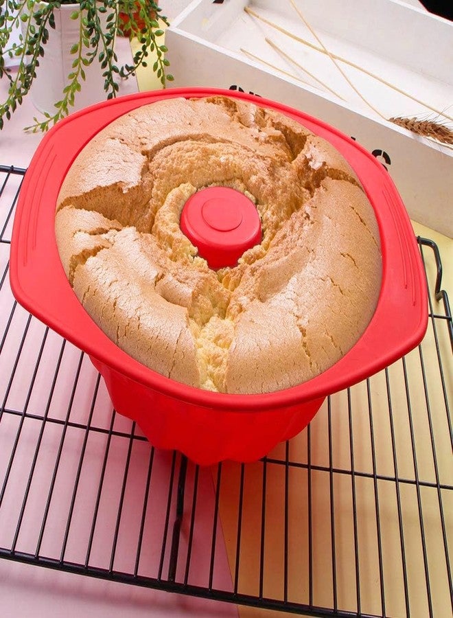 Webake Silicone Fluted Tube Pan Non-stick Kugelhopf Cake 9 inch Silicone Mold Baking Pan for Oven - Red - Image 3