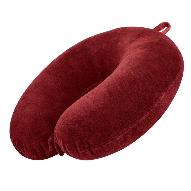 GREELI U Shaped Neck Pillow Soft Fiber Filled Travel Cushion with Snap Button, Comfortable Fabric, Neck Support for Flight, Bus, Car, Neck Pillow for Pain Relief (Red) - Image 1
