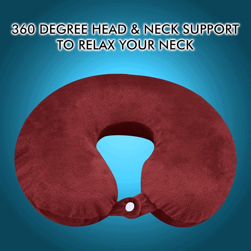 GREELI U Shaped Neck Pillow Soft Fiber Filled Travel Cushion with Snap Button, Comfortable Fabric, Neck Support for Flight, Bus, Car, Neck Pillow for Pain Relief (Red) - Image 2