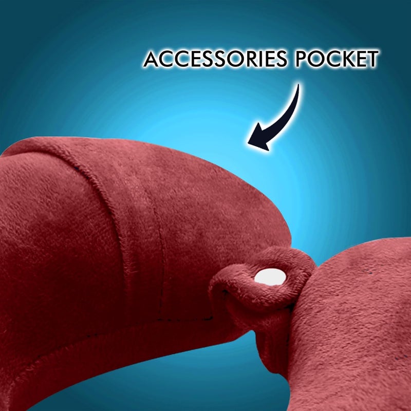 GREELI U Shaped Neck Pillow Soft Fiber Filled Travel Cushion with Snap Button, Comfortable Fabric, Neck Support for Flight, Bus, Car, Neck Pillow for Pain Relief (Red) - Image 5