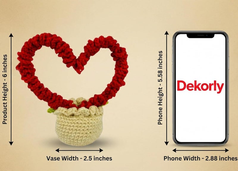 Dekorly Handmade Crochet Heart Shape with Pot Artificial Love Decor for Home Office Desk Table Shelf Romantic Valentine Gift for Girlfriend 6 Inches (Crochet Heart) - Image 3