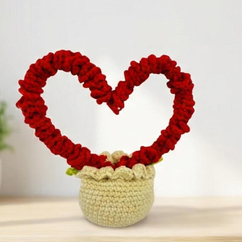 Dekorly Handmade Crochet Heart Shape with Pot Artificial Love Decor for Home Office Desk Table Shelf Romantic Valentine Gift for Girlfriend 6 Inches (Crochet Heart) - Image 1