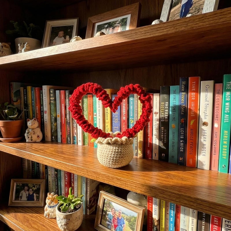 Dekorly Handmade Crochet Heart Shape with Pot Artificial Love Decor for Home Office Desk Table Shelf Romantic Valentine Gift for Girlfriend 6 Inches (Crochet Heart) - Image 5