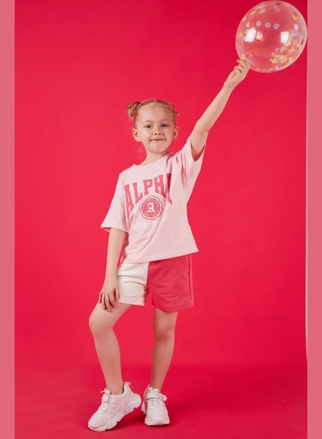 ليلا طقم قطن ليلا بطبعة وياقة دائرية للبنات