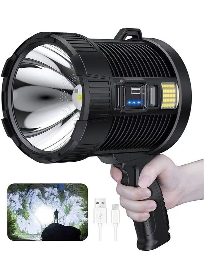 Beauenty Rechargeable Spotlight, 100000 Lumens Led Spot Lights Handheld Large Flashlight Super Bright Outdoor Solar Spotlights Searchlight with Cob Light, 6 Modes, IPX5 Waterproof - Image 1