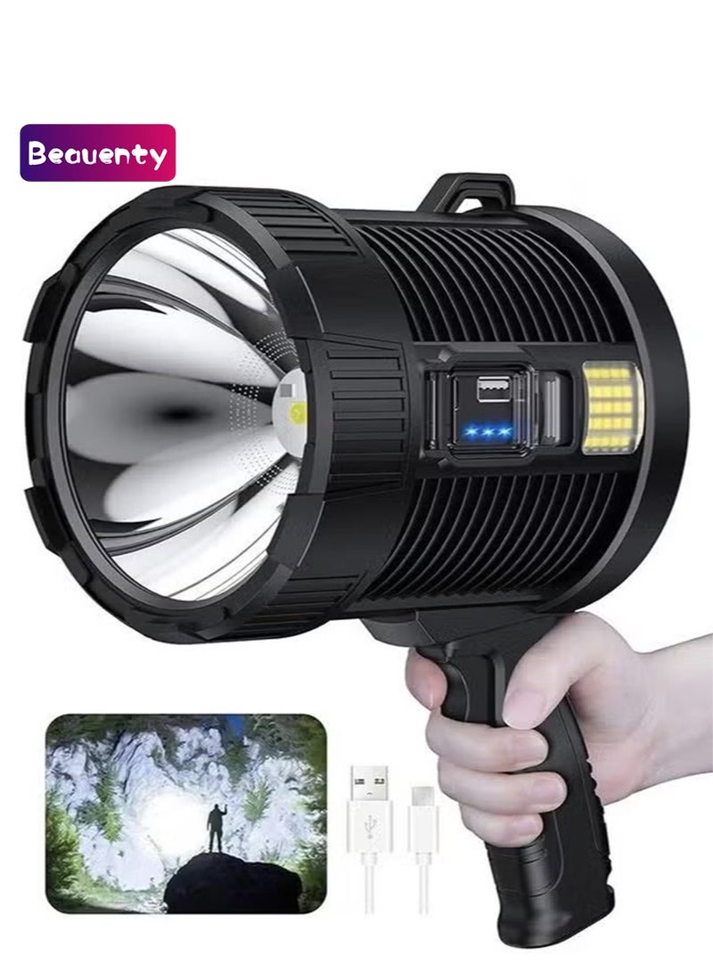 Beauenty Rechargeable Spotlight, 100000 Lumens Led Spot Lights Handheld Large Flashlight Super Bright Outdoor Solar Spotlights Searchlight with Cob Light, 6 Modes, IPX5 Waterproof - Image 1