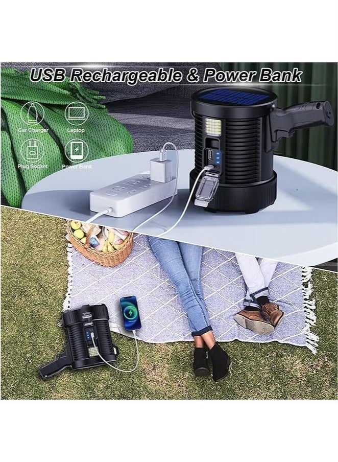 Beauenty Rechargeable Spotlight, 100000 Lumens Led Spot Lights Handheld Large Flashlight Super Bright Outdoor Solar Spotlights Searchlight with Cob Light, 6 Modes, IPX5 Waterproof - Image 4