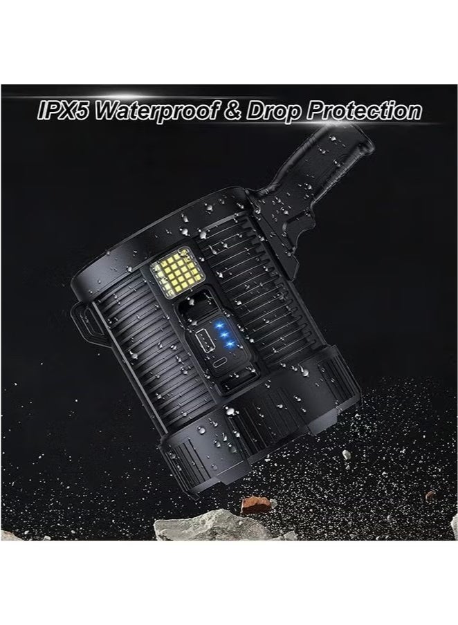 Beauenty Rechargeable Spotlight, 100000 Lumens Led Spot Lights Handheld Large Flashlight Super Bright Outdoor Solar Spotlights Searchlight with Cob Light, 6 Modes, IPX5 Waterproof - Image 5