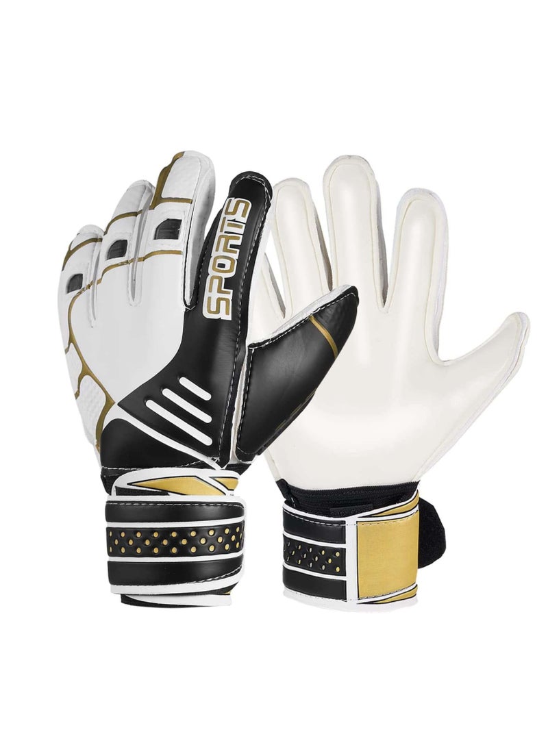 Excefore Children Football Gloves, Kids Youth Football Soccer Goalkeeper Goalie Training Gloves Gear with Strong Grips Palms, Soccer Goalie Goalkeeper Gloves for Kids Boys Children (6# Black) - Image 1