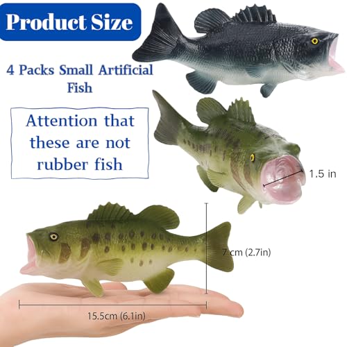 ZENFUN 4 Pack Small Bass Figurine 6 Inch Fake Fish Cake Topper Plastic Simulated Realistic Bass Model Artificial Fish Lifelike for Food Display Home MarketBlueGreen - Image 3