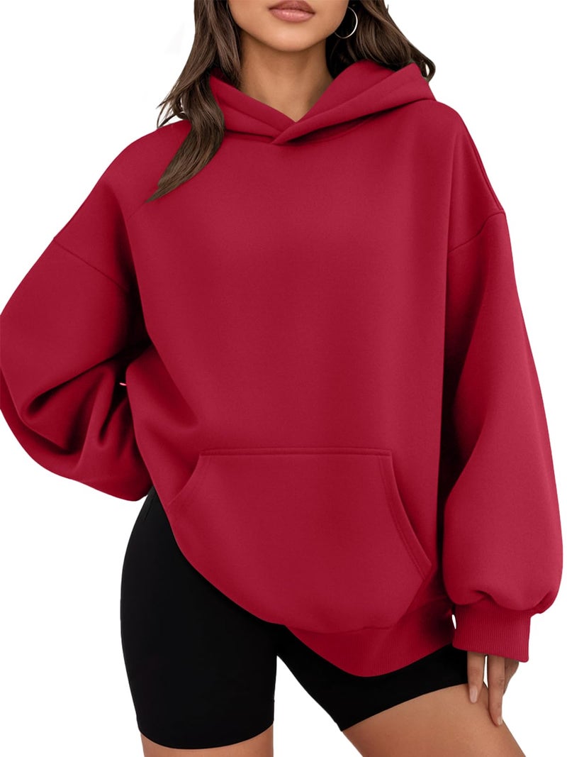 WYNNQUE Hoodies for Women Oversized Sweatshirts Fall Fashion Outfits 2026 Casual Sweaters Tops Fleece Plus Size Workout Comfy Winter Clothes Red L - Image 1