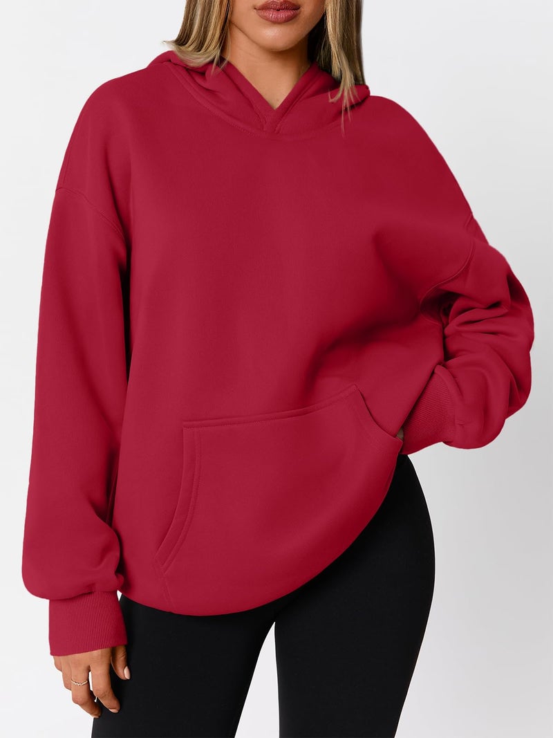 WYNNQUE Hoodies for Women Oversized Sweatshirts Fall Fashion Outfits 2026 Casual Sweaters Tops Fleece Plus Size Workout Comfy Winter Clothes Red L - Image 2