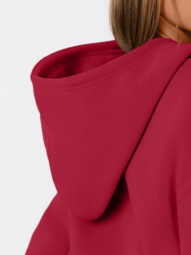 WYNNQUE Hoodies for Women Oversized Sweatshirts Fall Fashion Outfits 2026 Casual Sweaters Tops Fleece Plus Size Workout Comfy Winter Clothes Red L - Image 5