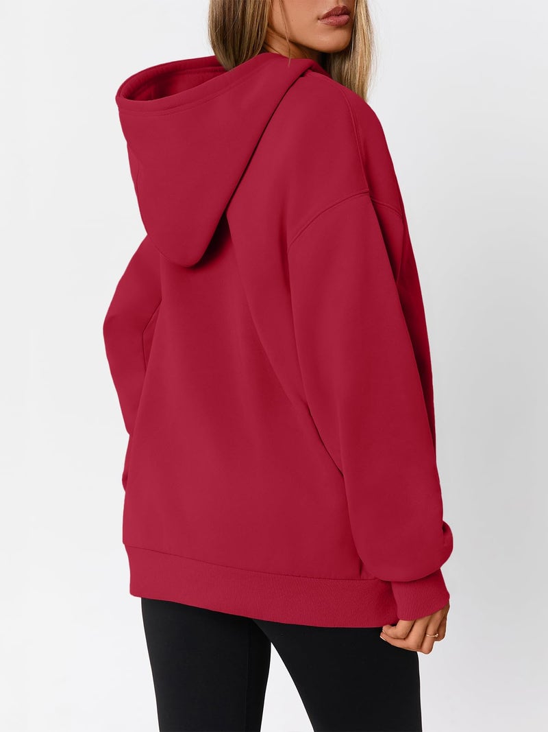 WYNNQUE Hoodies for Women Oversized Sweatshirts Fall Fashion Outfits 2026 Casual Sweaters Tops Fleece Plus Size Workout Comfy Winter Clothes Red L - Image 4