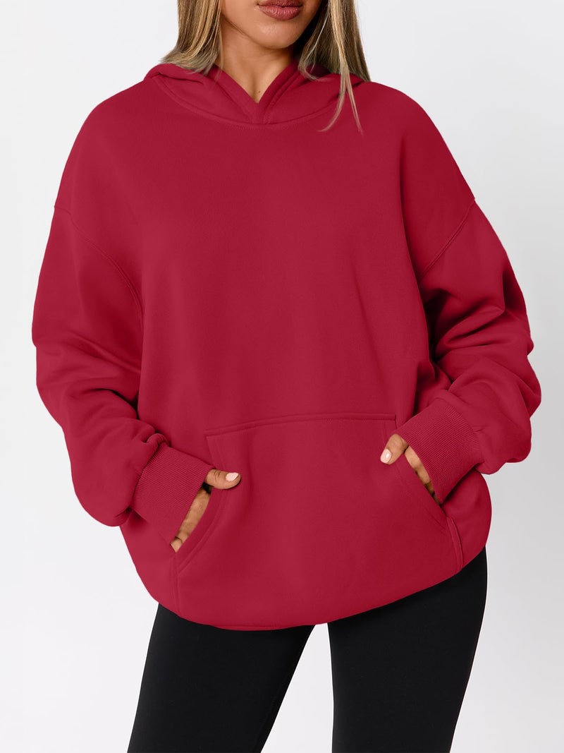 WYNNQUE Hoodies for Women Oversized Sweatshirts Fall Fashion Outfits 2026 Casual Sweaters Tops Fleece Plus Size Workout Comfy Winter Clothes Red L - Image 3