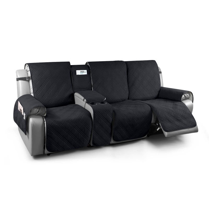 TAOCOCO 100 Waterproof Recliner Couch Covers for 3 Cushion Couch with Console Recliner Sofa Cover for 3 Seat Sofa Split Reclining Sofa Cover Furniture Pets Kids Protector 3 Seater Black